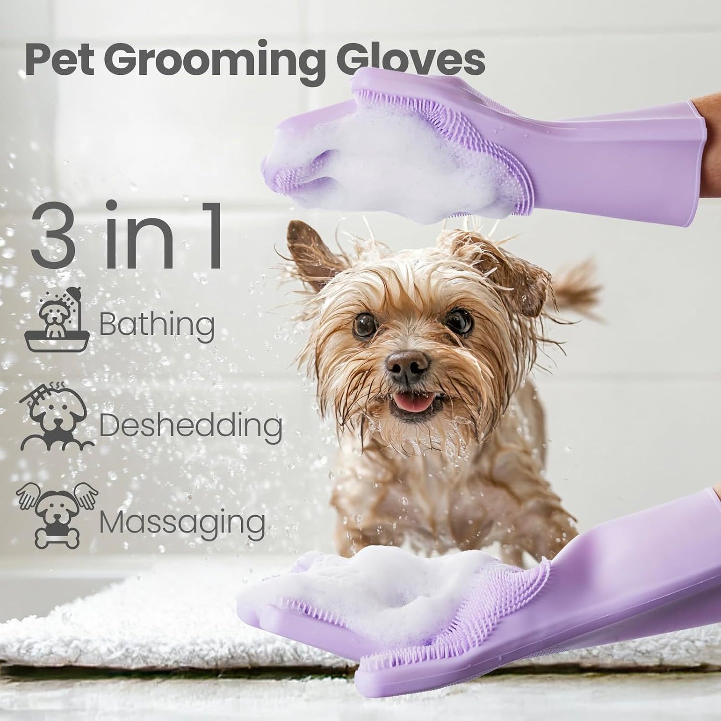 Pet Grooming Gloves – Silicone Bath & Shedding Brush for Dogs & Cats