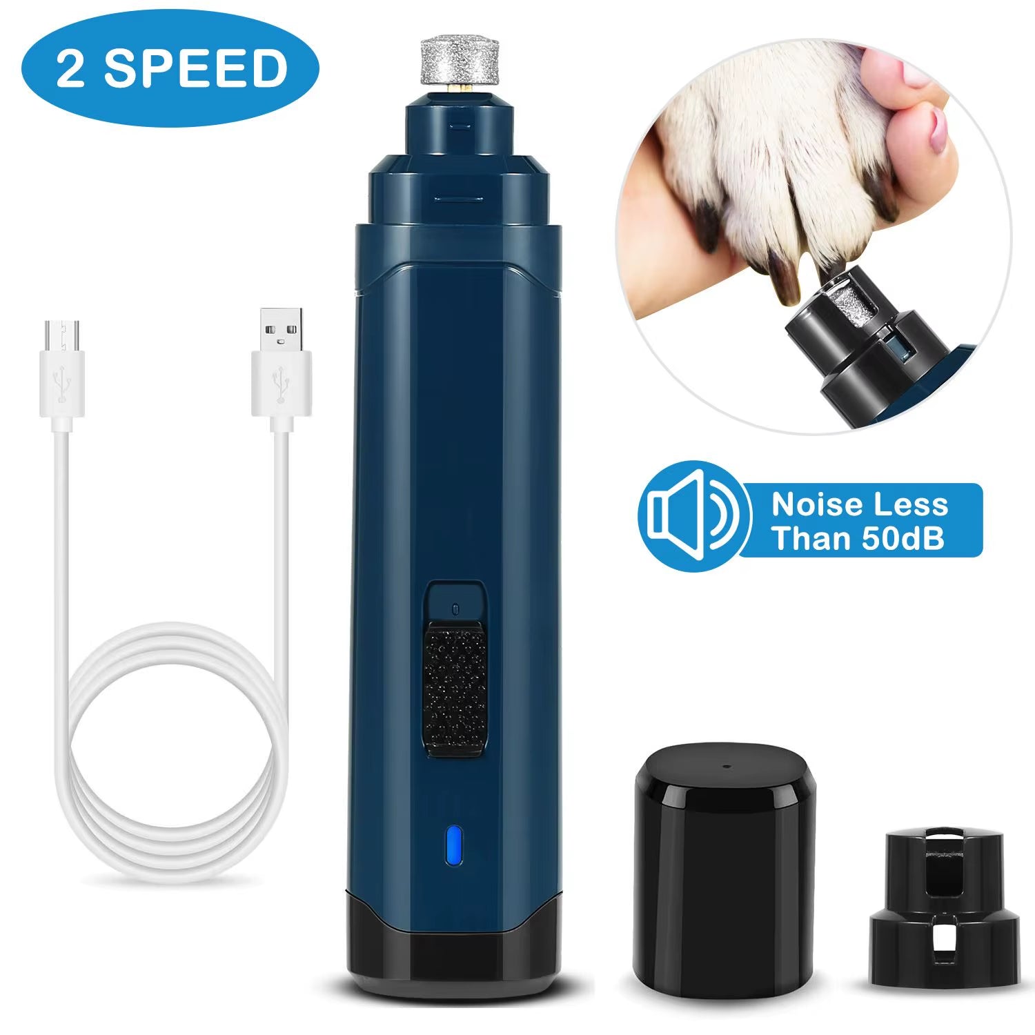 Professional Pet Nail Grinder – Low Noise 2-Speed Rechargeable Grooming Tool
