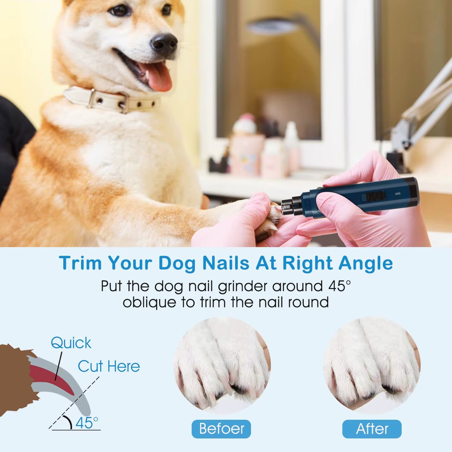 Professional Pet Nail Grinder – Low Noise 2-Speed Rechargeable Grooming Tool