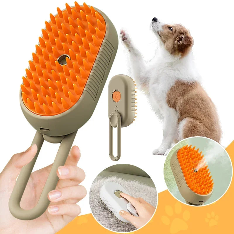 Steamy Pet Brush – 3-in-1 Cat & Dog Grooming Hair Remover