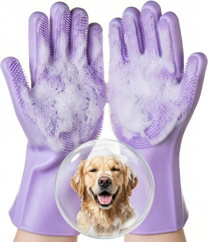 Pet Grooming Gloves – Silicone Bath & Shedding Brush for Dogs & Cats
