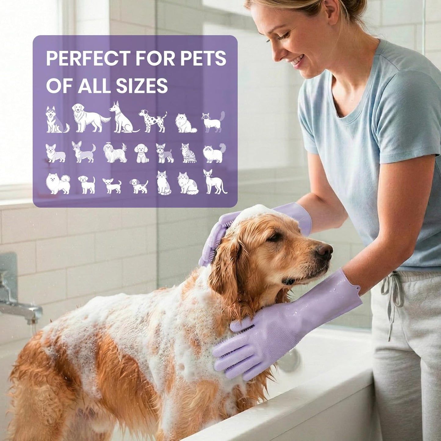 Pet Grooming Gloves – Silicone Bath & Shedding Brush for Dogs & Cats