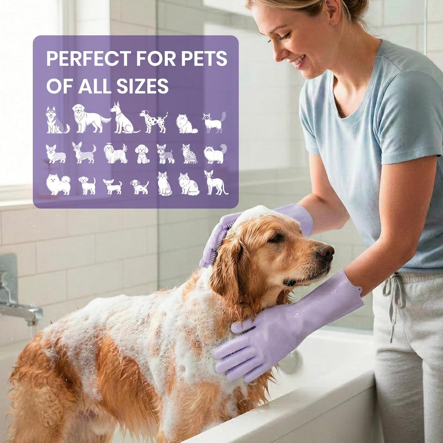 Pet Grooming Gloves – Silicone Bath & Shedding Brush for Dogs & Cats
