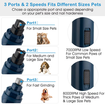 Professional Pet Nail Grinder – Low Noise 2-Speed Rechargeable Grooming Tool